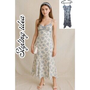 Babydoll Dress XL Soft Girl Fairycore Cottagecore Blue Floral Lace Slip Dress